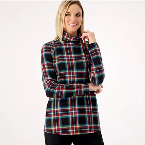 Denim & Co. Printed Perfect Jersey Turtle Neck Top - Large - Picture 1 of 4